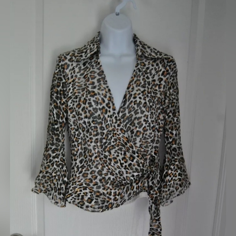 NWOT - Cheetah Print Wrap blouse